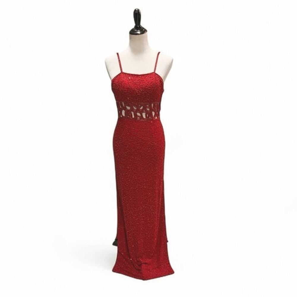 Sean Collection 100% Silk Beaded Cut Out Vintage Evening Dress Red EUC Small